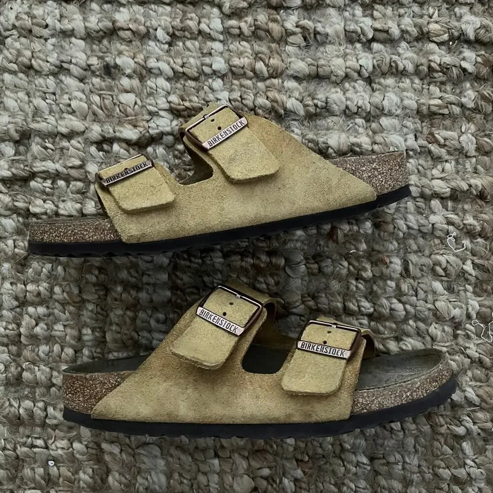 Birkenstock Arizona Taupe Suede Leather Sandals Size 40 Narrow Women 9 Men 7
